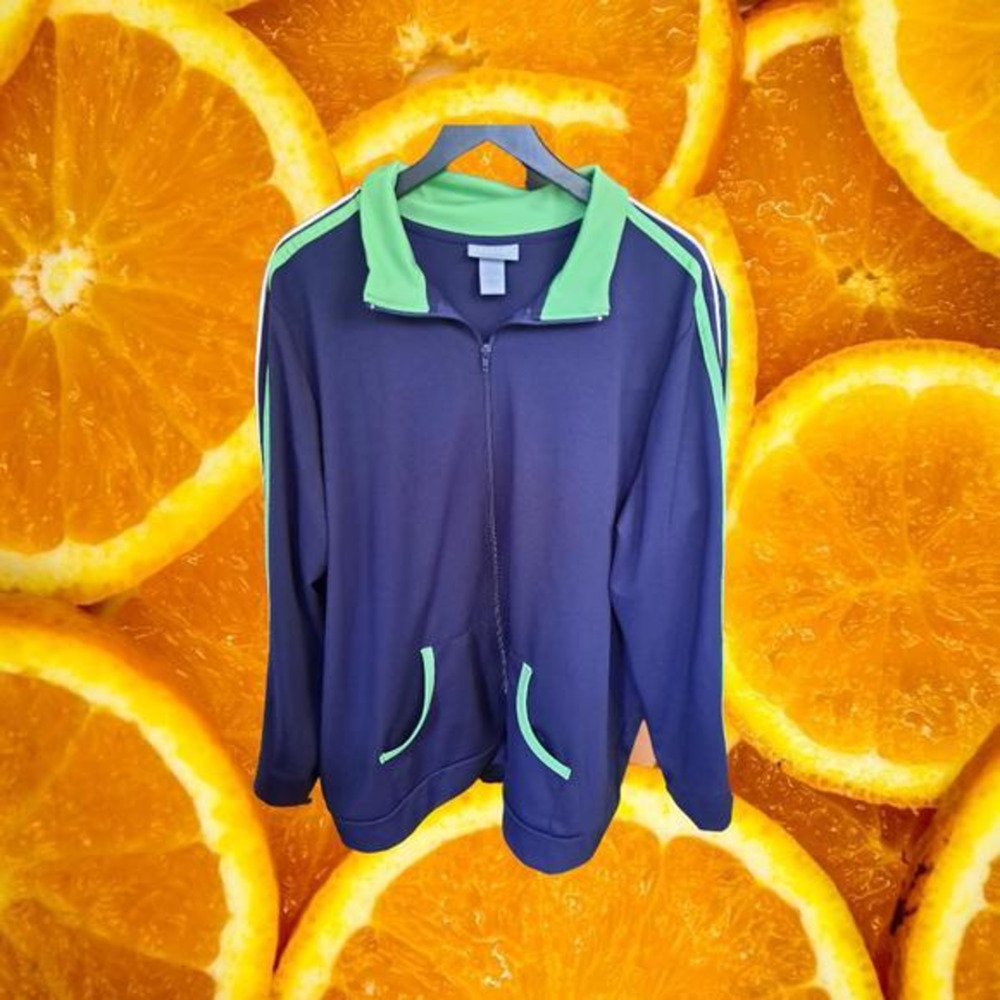 Liz & Me Blue and Green Full Zipper Jacket Size 2X